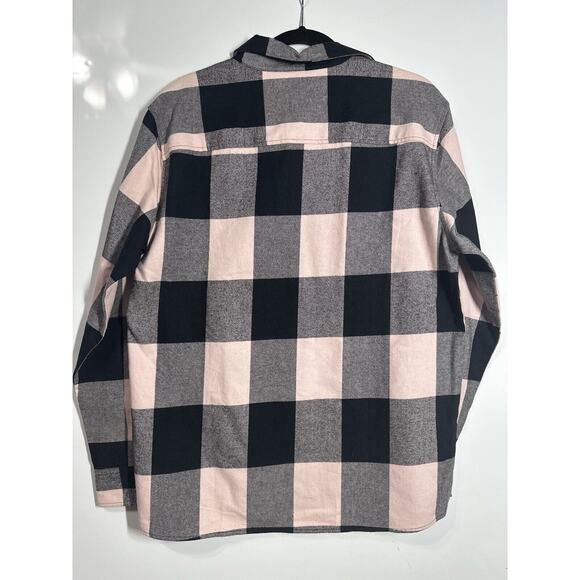 NWT Pacsun Mens Classic Plaid Flannel Button Down Long Sleeve Pink/Black Small - Picture 9 of 12